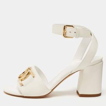 Pre Owned Louis Vuitton White Leather Ankle Strap Sandals Size 36