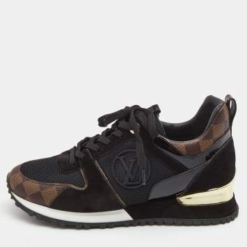 Pre Owned Louis Vuitton Brown/Black Suede and Canvas Run Away  Sneakers Size 37.5