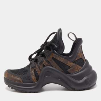Pre Owned Louis Vuitton Black/Brown Mesh and Monogram Canvas Archlight Sneakers Size 36