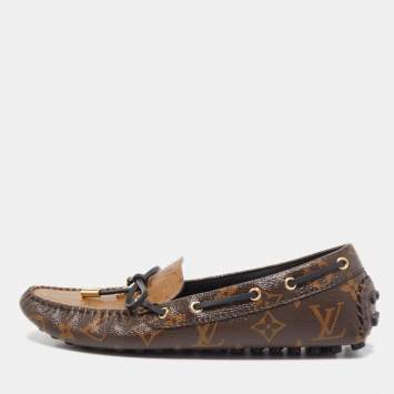 Pre Owned Louis Vuitton Brown Monogram Canvas Gloria  Loafers Size 37.5