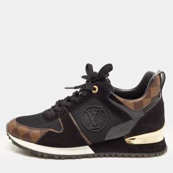 Pre Owned Louis Vuitton Black/Brown Mesh and Monogram Canvas Run Away Sneakers Size 39.5