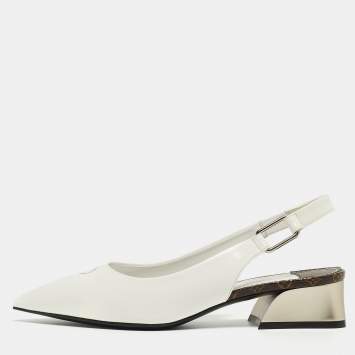 Pre Owned Louis Vuitton White Patent Leather Slingback Pumps Size 37
