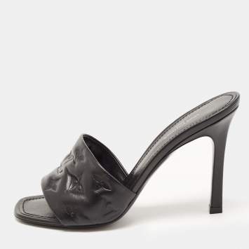 Pre Owned Louis Vuitton Black Leather Revival Mules Sandals Size 38