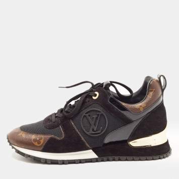 Pre Owned Louis Vuitton Black/Brown Mesh and Monogram Canvas Run Away Sneakers Size 38