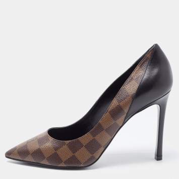 Pre Owned Louis Vuitton Brown Damier Ebene and Vernis Leather Cherie Pumps Size 38