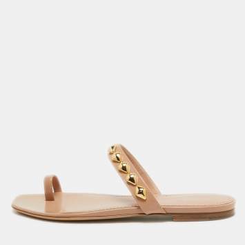 Pre Owned Louis Vuitton Beige Leather Slide Flats Size 39