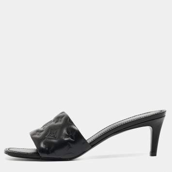 Pre Owned Louis Vuitton Black Leather Revival Slides Size  40