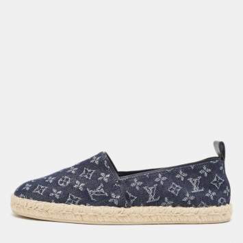 Pre Owned Louis Vuitton Navy Blue Denim Waterfall Espadrille Flats Size 37