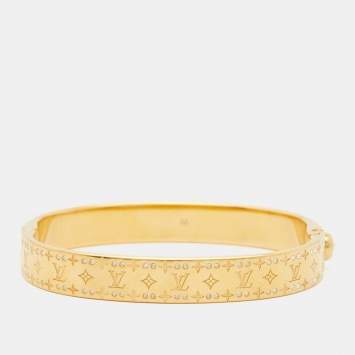 Pre Owned Louis Vuitton Crystal Monogram Nanogram Gold Tone Strass Cuff Bracelet M