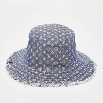 Pre Owned Louis Vuitton Blue Bobbygram Denim Bucket Hat M