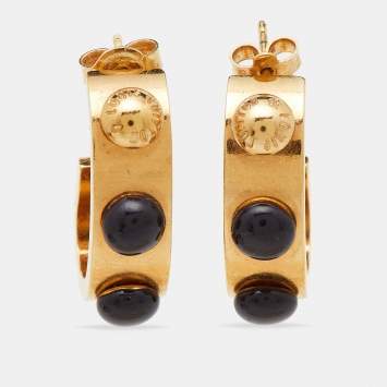 Pre Owned Louis Vuitton Gold Tone Gimme A Clue Hoop Earrings