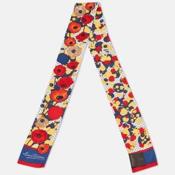 Pre Owned Louis Vuitton Multicolor Retro Flowers Print Silk Bandeau Scarf