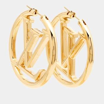 Pre Owned Louis Vuitton Louise Hoop Gold Tone Earrings