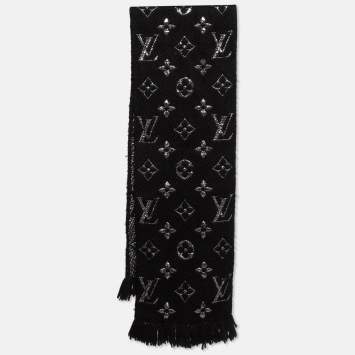 Pre Owned Louis Vuitton Black Logomania Shine Wool Scarf