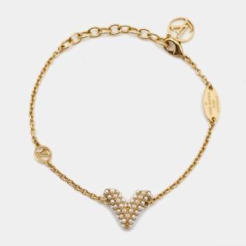 Pre Owned Louis Vuitton Essential V  Faux Pearls Gold Tone Bracelet