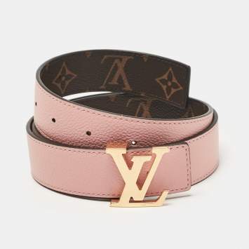 Pre Owned Louis Vuitton Rose Poudre Leather and Monogram Canvas LV Initiales Reversible Belt 80 CM