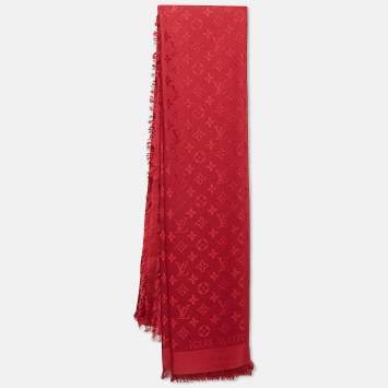 Pre Owned Louis Vuitton Red Monogram Silk/Wool Pomme d'amour Scarf