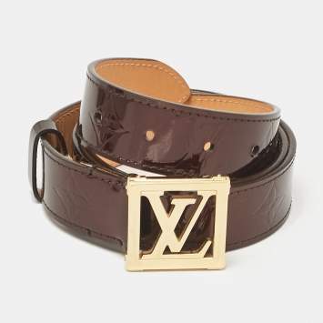Pre Owned Louis Vuitton Amarante Monogram Vernis LV Frame Belt 90 CM