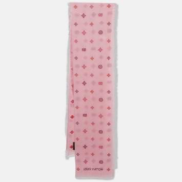 Pre Owned Louis Vuitton Pink LV Monogram Embroidered Cotton Stole