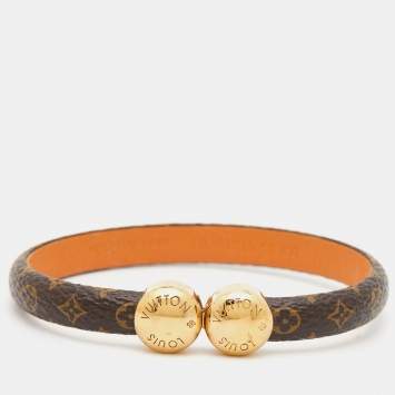 Pre Owned Louis Vuitton Monogram Brown Leather Gold Tone Bracelet