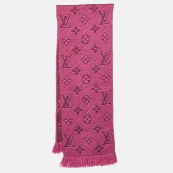 Pre Owned Louis Vuitton Pink Logomania Wool & Silk Scarf