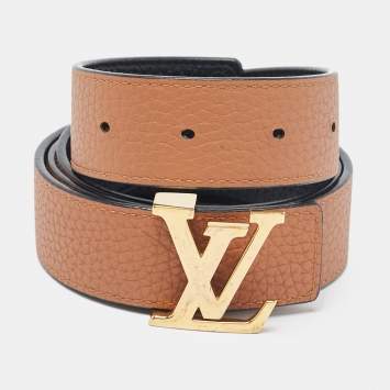 Pre Owned Louis Vuitton Black/Brown Leather LV Initiales Reversible Belt 80 CM