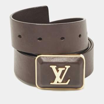 Pre Owned Louis Vuitton Brown Leather Buckle Belt 85 CM