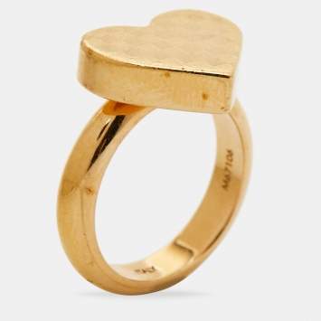 Pre Owned  Louis Vuitton  Damier Valentine Gold Tone Heart Ring SIze 53