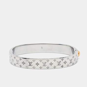 Pre Owned Louis Vuitton Nanogram Two Tone Cuff Bracelet S