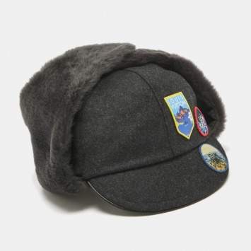 Louis Vuitton Grey Shearling Trim Wool Alps Trapper Hat Size 60