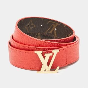 Pre Owned Louis Vuitton Red Monogram Canvas LV Initiales Reversible Belt 80CM