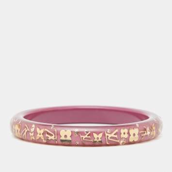 Pre Owned Louis Vuitton  Pink Resin Crystals Gold Tone LV Inclusion Bracelet M