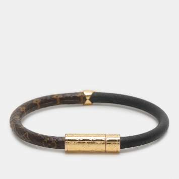 Pre Owned Louis Vuitton Black Monogram Canvas and Leather Daily Confidential Gold Tone Wrap Bracelet