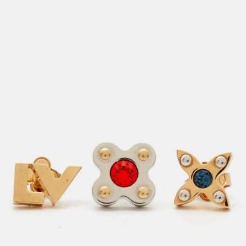 Pre Owned Louis Vuitton  Love Letters Crystals Two Tone Set of 3 Earrings