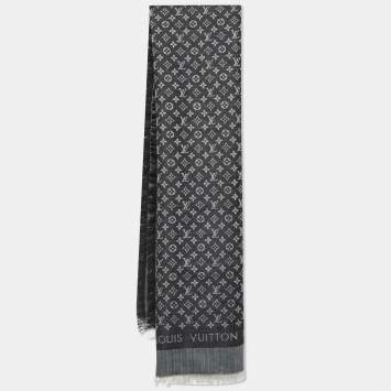 Pre Owned Louis Vuitton Black Monogram Silk & Wool Petit Louis Shawl
