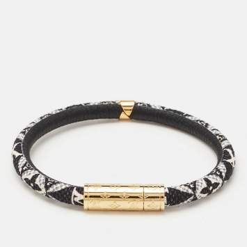Pre Owned Louis Vuitton Daily Confidential Monogram Leather Gold Tone Bracelet