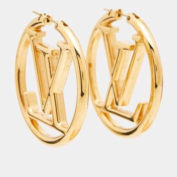 Pre Owned Louis Vuitton Louise Gold Tone Hoop Earrings