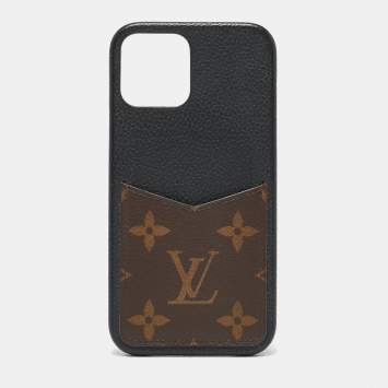 Pre Owned Louis Vuitton Black Leather and Monogram Canvas iPhone 12/12 Pro Case
