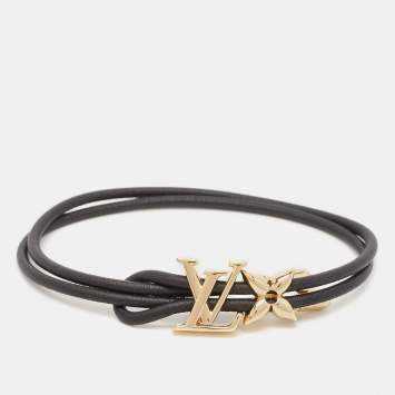 Pre Owned Louis Vuitton LV Bloom Leather Gold Tone Bracelet