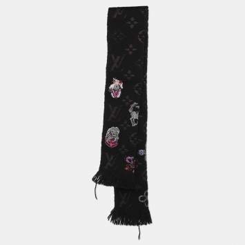 Louis Vuitton Pink/Black Wool Silk Echarpe Mania Superstation Scarf 