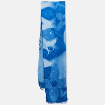 Pre Owned Louis Vuitton Blue X-Ray Chale Monogram Silk & Wool Scarf