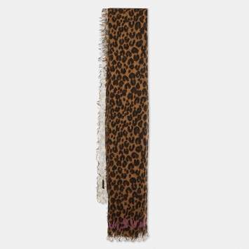 Pre Owned Louis Vuitton X Stephen Sprouse Brown Leopard Graffiti Print Cashmere & Silk Scarf