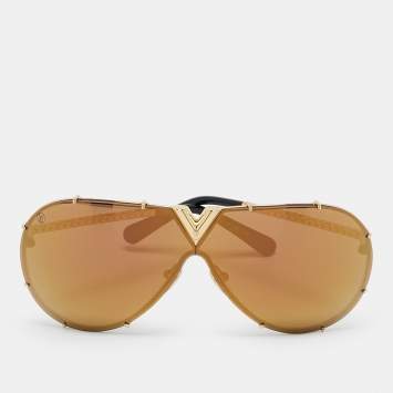 Pre Owned Louis Vuitton Gold Nano Monogram Mirrored Z0896W Drive Sunglasses