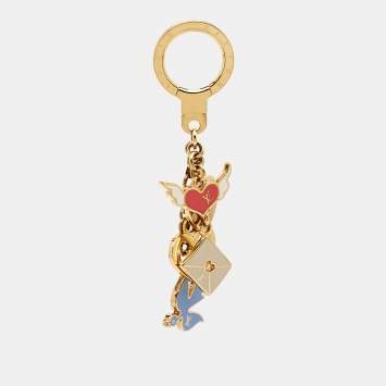 Louis Vuitton Enamel Heart Bird Letter Gold Tone Key Chain