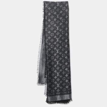 Pre Owned Louis Vuitton Black/Silver Silk Blend Monogram Shine Shawl