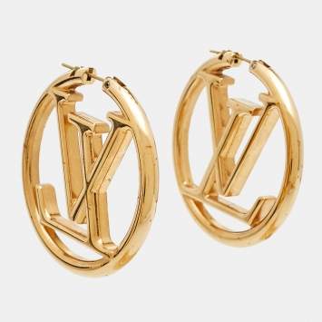 Pre Owned Louis Vuitton Louise GM Gold Tone Hoop Earrings