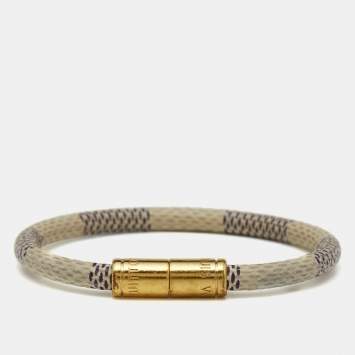 Pre Owned Louis Vuitton Keep It Grey Canvas Gold Tone Bracelet
