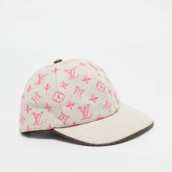 Pre Owned Louis Vuitton Pink/Beige LV Embroidered Canvas Cap M