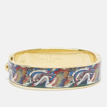Pre Owned Louis Vuitton Enamel Brasserie Confidential Enamel Gold Tone Hinged  Bracelet S