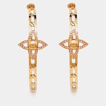 Pre Owned Louis Vuitton Flower Crystals Gold Tone Earrings